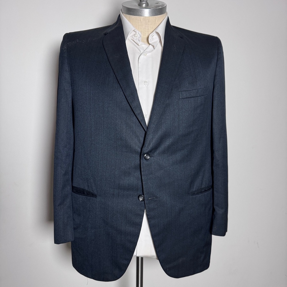 1970s Fashion Park Blazer Jacket Mens 44R Blue Sharkskin Vintage USA Made